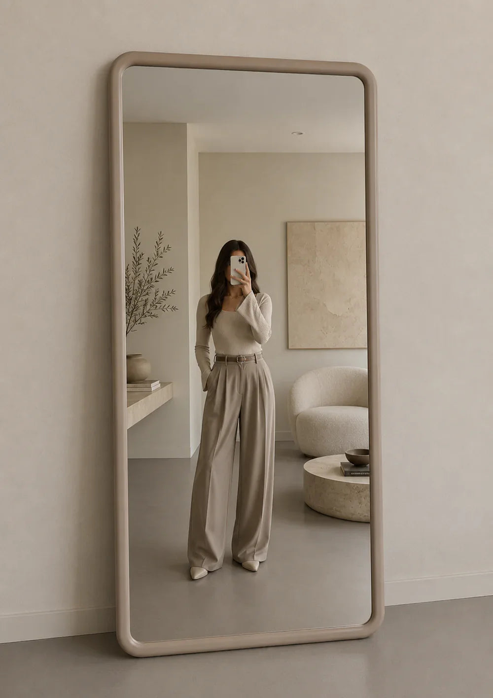 Mia Rectangular Full Length Mirror – Japandi Wood – Taupe – 200 x 100 cm